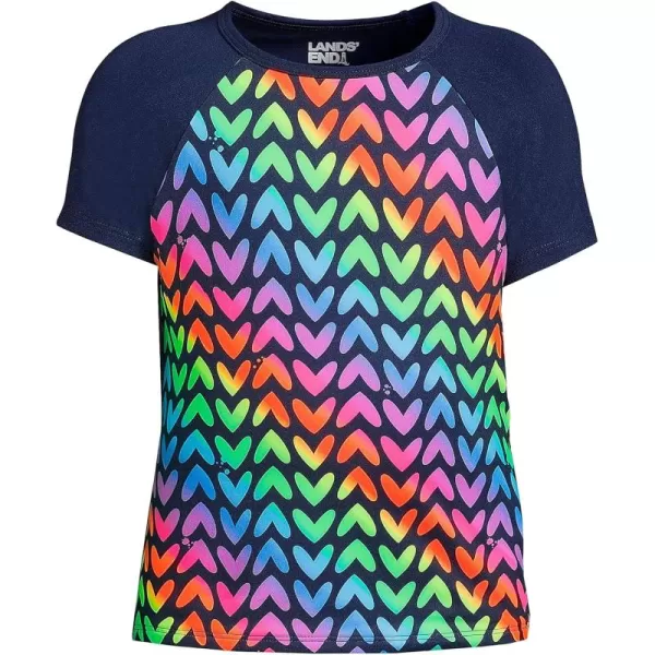 imageLands End Girls Graphic Mock Neck UPF 50 Sun Protection Rash GuardDeep Sea Navy Rainbow Hearts