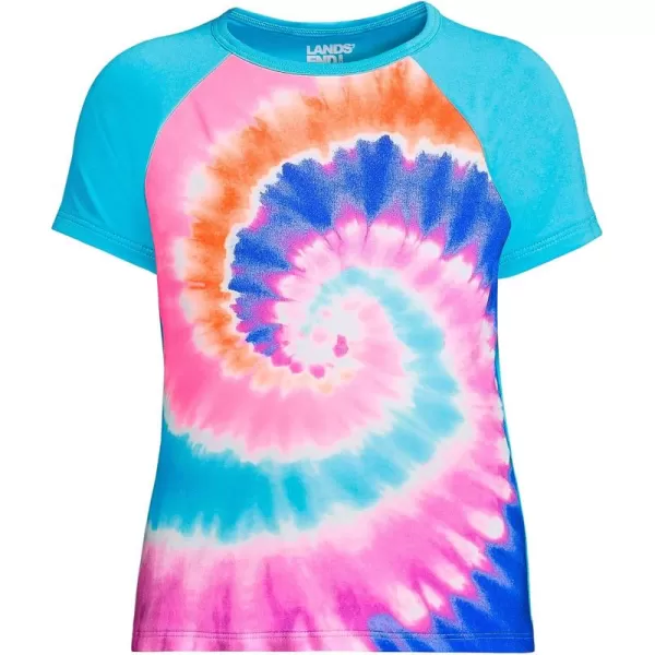 imageLands End Girls Graphic Mock Neck UPF 50 Sun Protection Rash GuardElectric Blue Multi Tie Dye