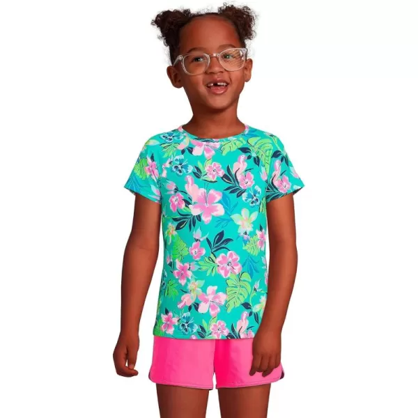 imageLands End Girls Graphic Mock Neck UPF 50 Sun Protection Rash GuardJewel Green Tropic Print