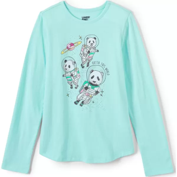 imageLands End Girls Graphic Tee ShirtAqua Space Panda