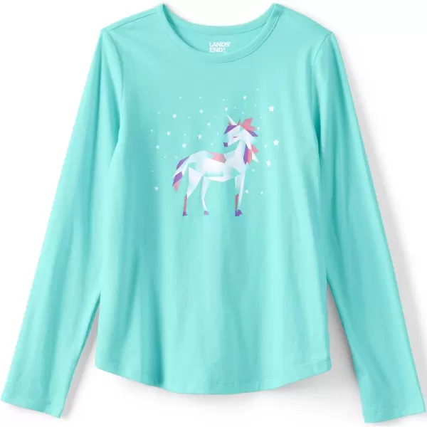 imageLands End Girls Graphic Tee ShirtAqua Unicorn