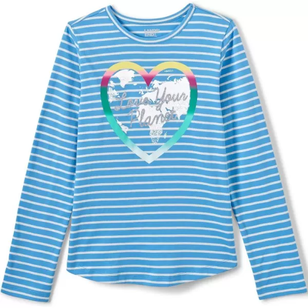 imageLands End Girls Graphic Tee ShirtBlue Stripe Love Your Planet