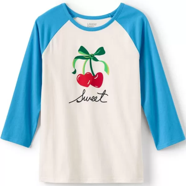 imageLands End Girls Graphic Tee ShirtBlue Sweet Cherry Hearts