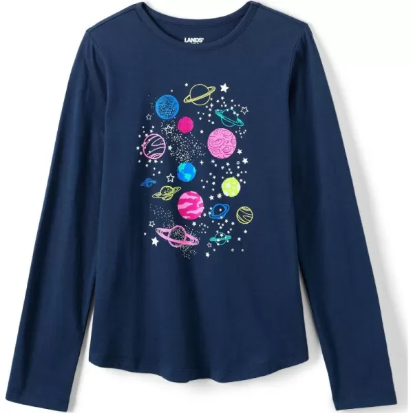 imageLands End Girls Graphic Tee ShirtNavy Planets