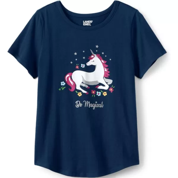 imageLands End Girls Graphic TeeDeep Sea Navy Unicorn