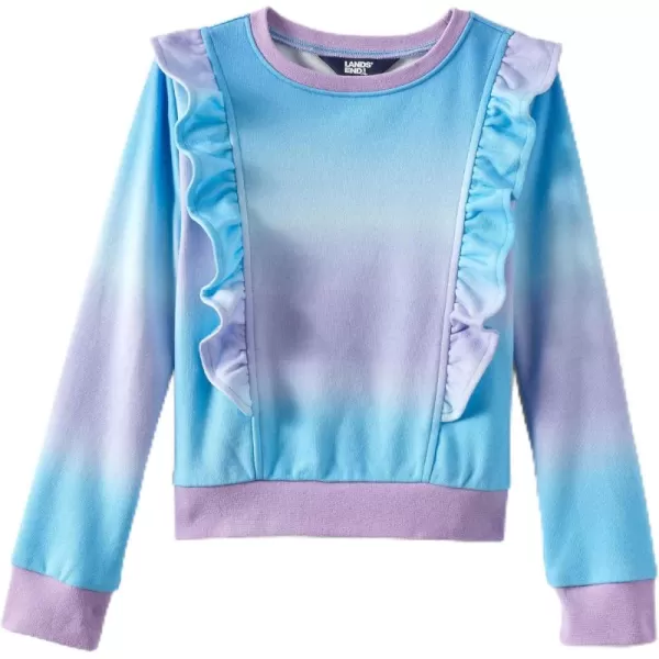 imageLands End Girls Long Sleeve Ruffle Sweatshirt TopAqua Ombre