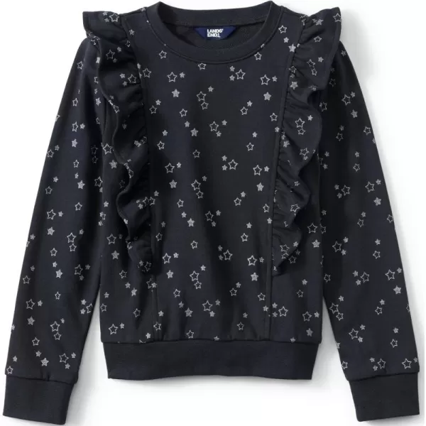 imageLands End Girls Long Sleeve Ruffle Sweatshirt TopBlack Stars Print