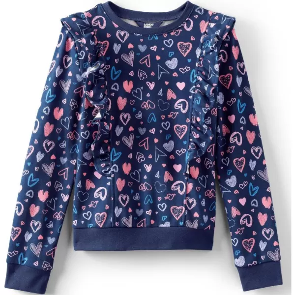 imageLands End Girls Long Sleeve Ruffle Sweatshirt TopDeep Sea Navy Multi Hearts