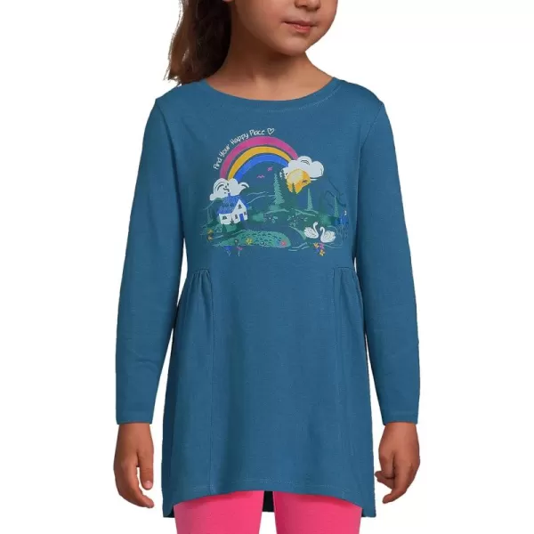 imageLands End Girls Long Sleeve Tunic TopHappy Place Cottage Rainbow