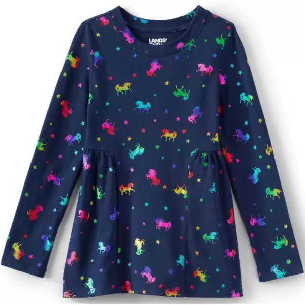 imageLands End Girls Long Sleeve Tunic TopNavy Rainbow Unicorns