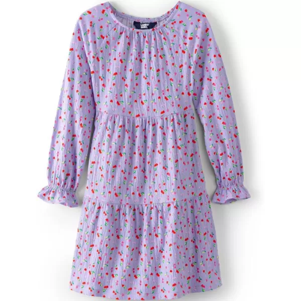 imageLands End Girls Long Sleeve Velvet DressLavender Cherry Hearts