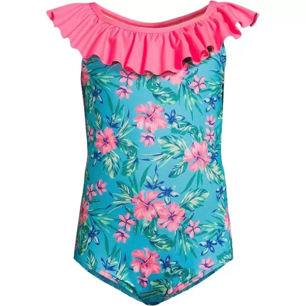 imageLands End Girls Plus Size Ruffle One Piece SwimsuitTurquoise Rosella Floral