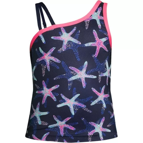 imageLands End Girls Ruffle Tankini Swimsuit TopDeep Sea NavyPink Starfish