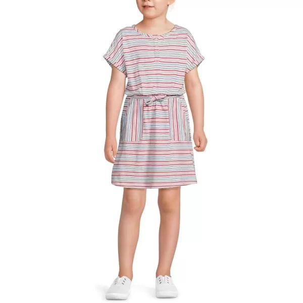 imageLands End Girls Short Sleeve Henley Jersey DressWood LilyWhite Multi Stripe