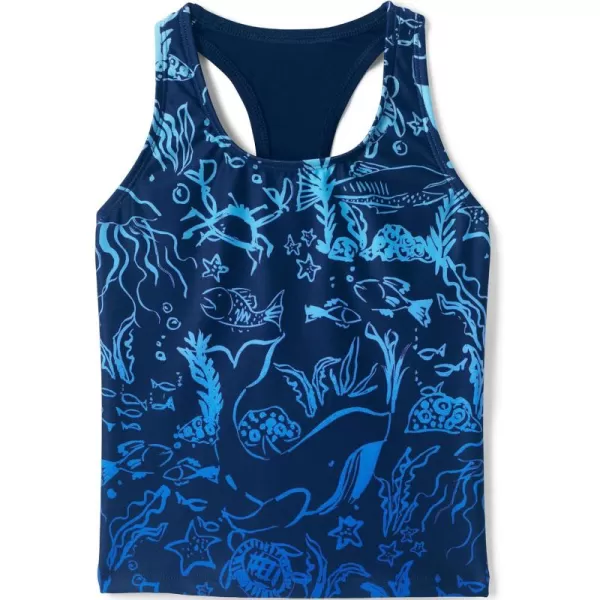 imageLands End Girls Tankini Swimsuit TopDeep Sea Navy Tonal Sea Life