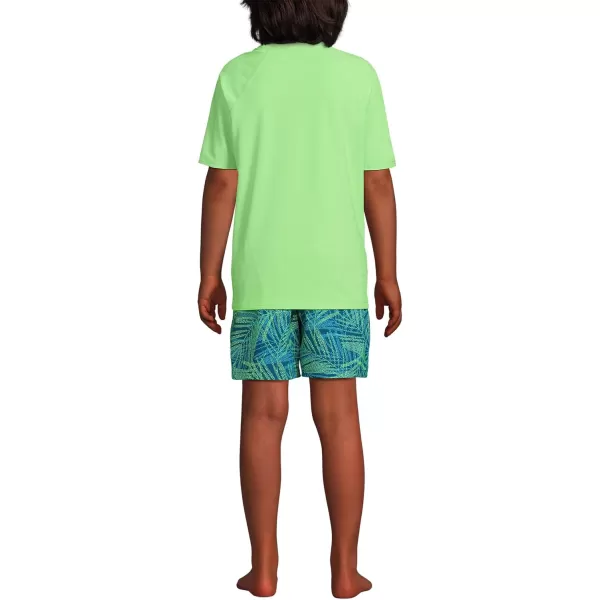 imageLands End Boys Chlorine Resistant Short Sleeve UPF 50 Rash Guard Swim Trunk SetParadise Teal Stipple Palm