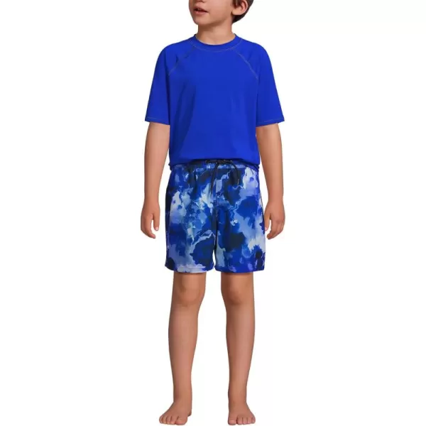 imageLands End Boys Chlorine Resistant Short Sleeve UPF 50 Rash Guard Swim Trunk SetElectric Blue Marble Tie Dye