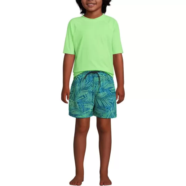 imageLands End Boys Chlorine Resistant Short Sleeve UPF 50 Rash Guard Swim Trunk SetParadise Teal Stipple Palm