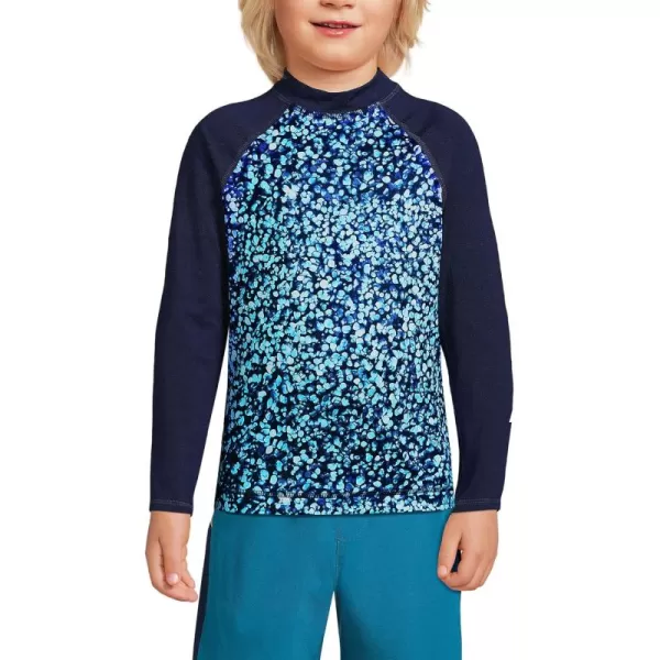 imageLands End Boys Long Sleeve UPF 50 Sun Protection Rash GuardNavyTurquoise Mosaic Dot