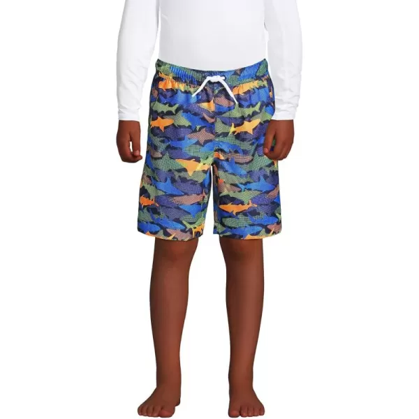 imageLands End Boys Print Swim TrunksNavy Multi Sharks