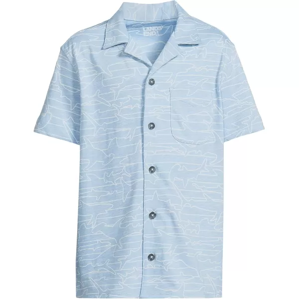 imageLands End Boys Short Sleeve Slub Camp ShirtSoft Blue Haze Shark Stripes