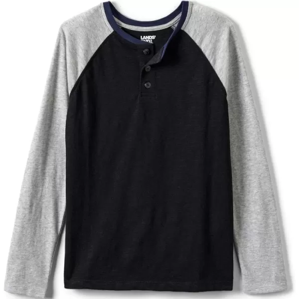 imageLands End Boys Henley ShirtBlack Gray Heather Colorblock