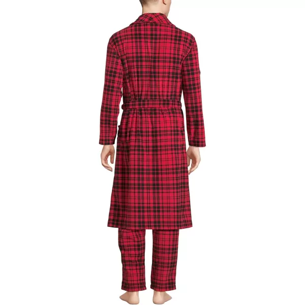 imageLands End Mens Fleece RobeBlackRich Red Plaid