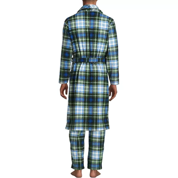 imageLands End Mens Fleece RobeBlueEvergreen Forest Plaid