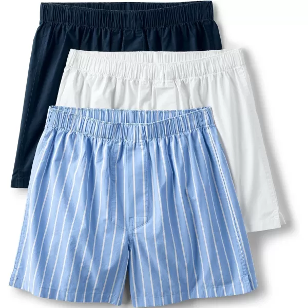 imageLands End Mens Poplin Boxers 3packClear Blue Stripe 3 Pack