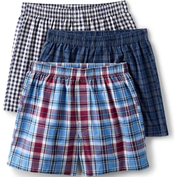 imageLands End Mens Poplin Boxers 3packNavyIvory Check 3 Pack