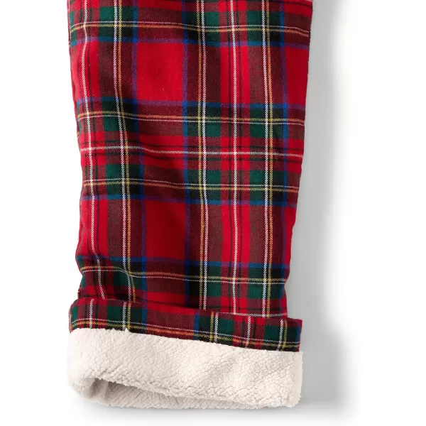 imageLands End Mens Sherpa Fleece Lined Flannel Pajama PantsRich Red Multi Tartan