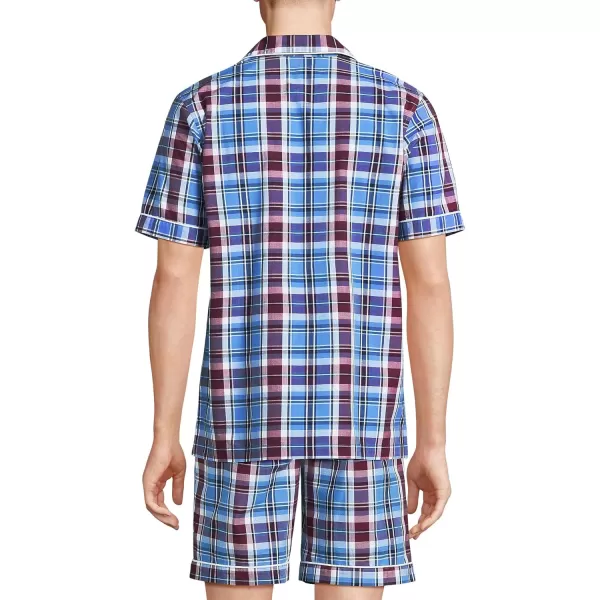 imageLands End Mens Short Sleeve Essential Pajama ShirtClear BlueNavy Plaid