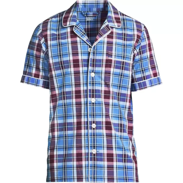 imageLands End Mens Short Sleeve Essential Pajama ShirtClear BlueNavy Plaid