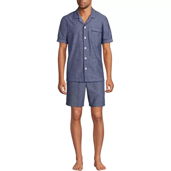 imageLands End Mens Short Sleeve Essential Pajama ShirtMedium Indigo Chambray