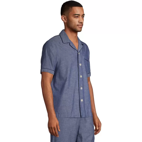 imageLands End Mens Short Sleeve Essential Pajama ShirtMedium Indigo Chambray