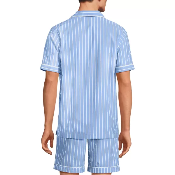 imageLands End Mens Short Sleeve Essential Pajama ShirtWhiteClear Blue Stripe