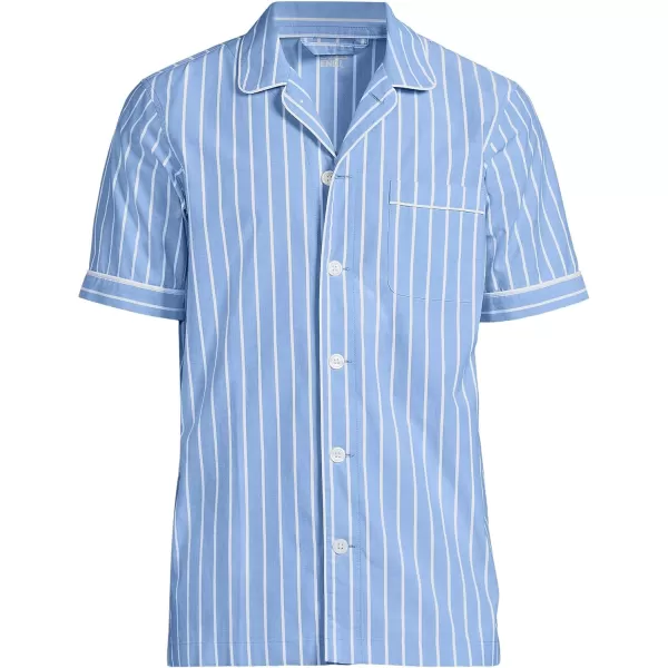 imageLands End Mens Short Sleeve Essential Pajama ShirtWhiteClear Blue Stripe