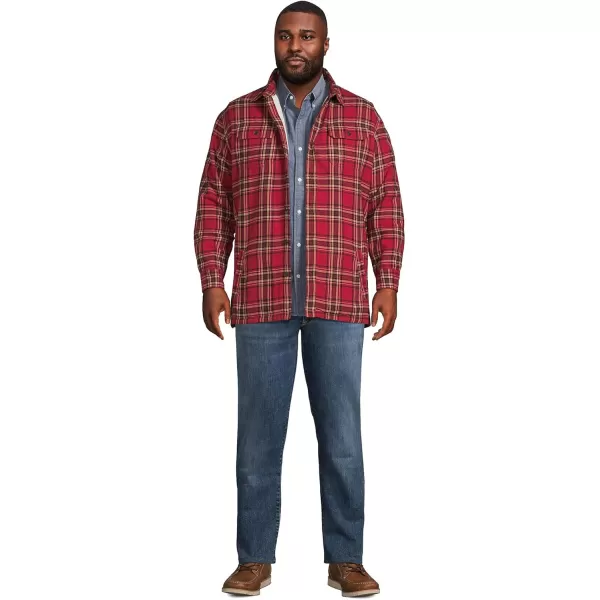 imageLands End Mens Traditional Fit Sherpa Fleece Lined Flannel Shirt JacketFresh CranberriesBlack Plaid