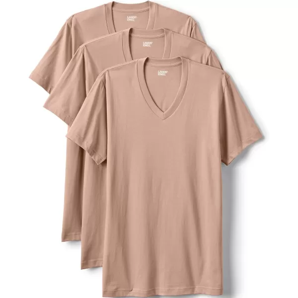 imageLands End Mens VNeck Undershirt 3 PackClay Bisque