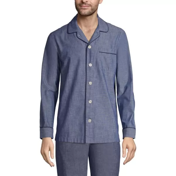 imageLands End Mens Essential Pajama ShirtMedium Indigo Chambray