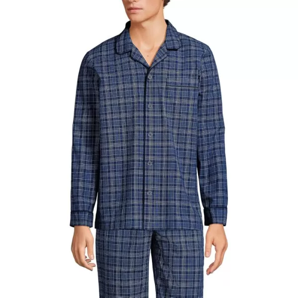 imageLands End Mens Essential Pajama ShirtNavyClear Blue Plaid