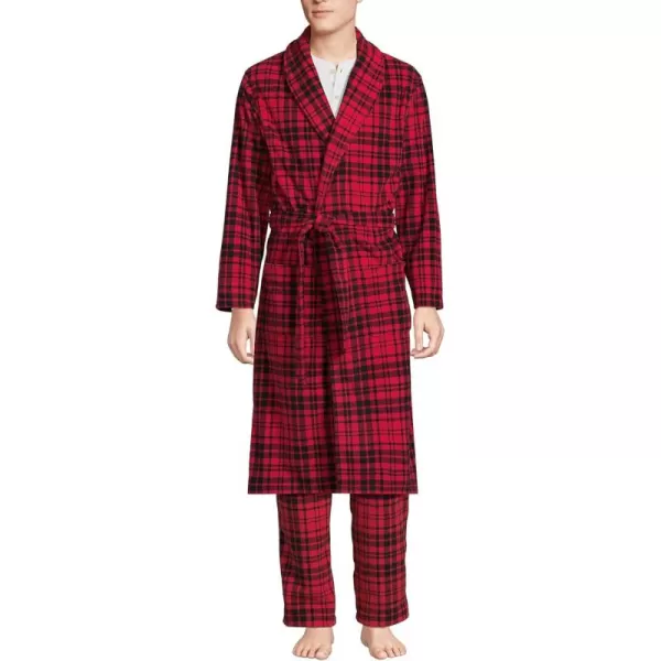 imageLands End Mens Fleece RobeBlackRich Red Plaid