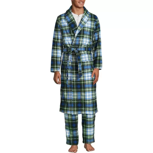 imageLands End Mens Fleece RobeBlueEvergreen Forest Plaid