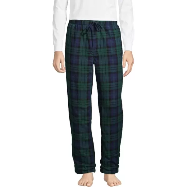 imageLands End Mens Sherpa Fleece Lined Flannel Pajama PantsEvergreen Blackwatch Plaid