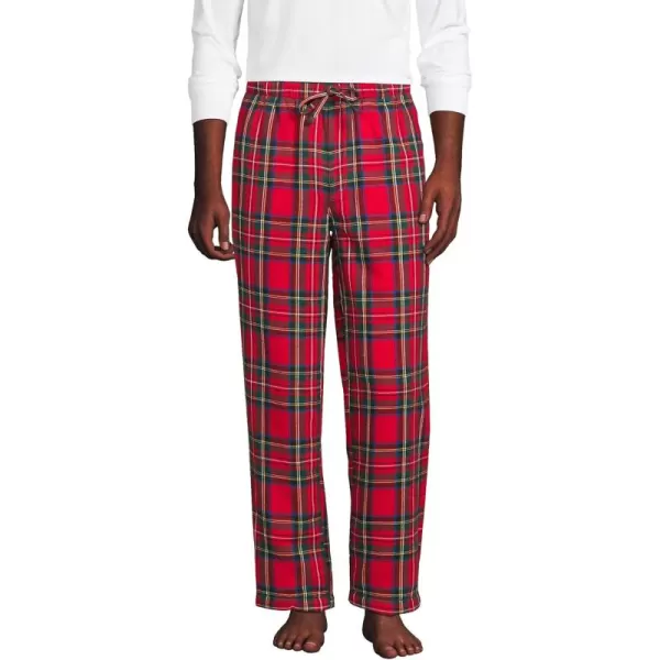 imageLands End Mens Sherpa Fleece Lined Flannel Pajama PantsRich Red Multi Tartan