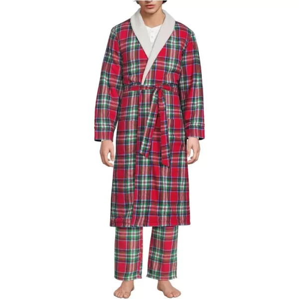 imageLands End Mens Sherpa Fleece Lined Flannel RobeHeritage Red Plaid