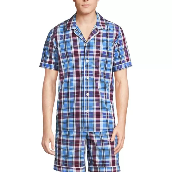 imageLands End Mens Short Sleeve Essential Pajama ShirtClear BlueNavy Plaid