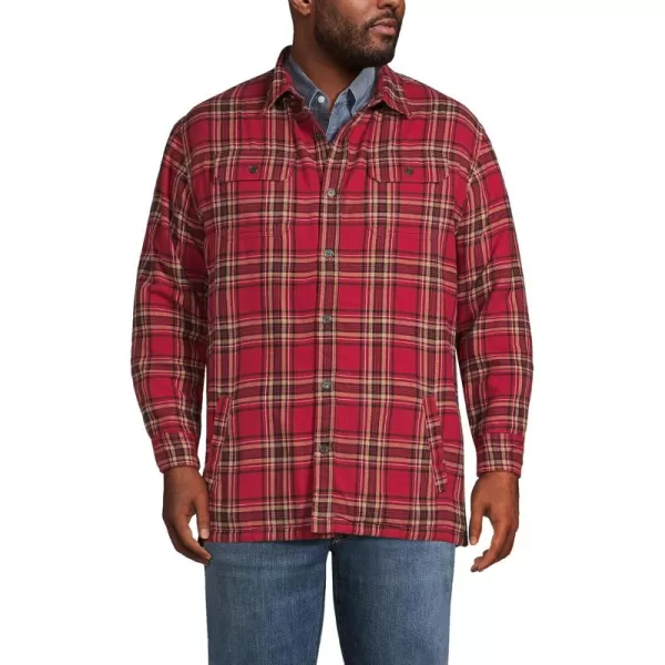 imageLands End Mens Traditional Fit Sherpa Fleece Lined Flannel Shirt JacketFresh CranberriesBlack Plaid