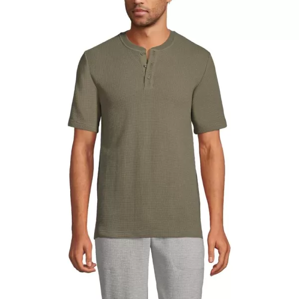 imageLands End Mens Waffle Short Sleeve Pajama HenleyForest Moss