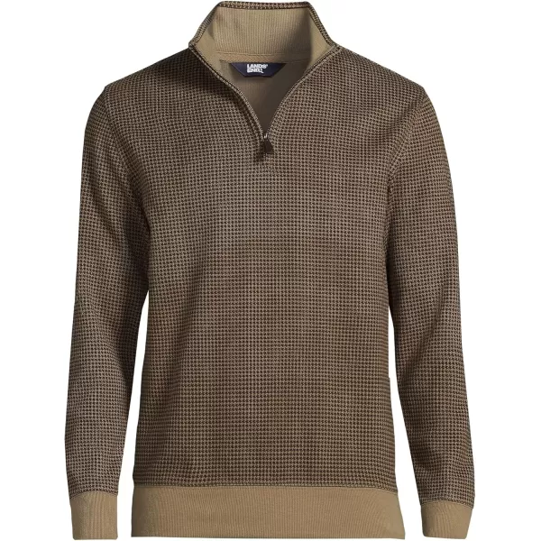 imageLands End Mens Bedford Rib Quarter Zip SweaterRich Coffee Houndstooth